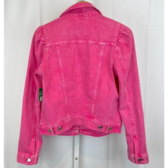 NWT GAP x BARBIE Icon Puff Sleeve Jean Jacket Washwell Pink Size XS - Picture 2 of 9